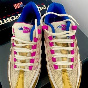 Nike Air Max 95 LE white gold blue girls shoes 310830-120 size 7y